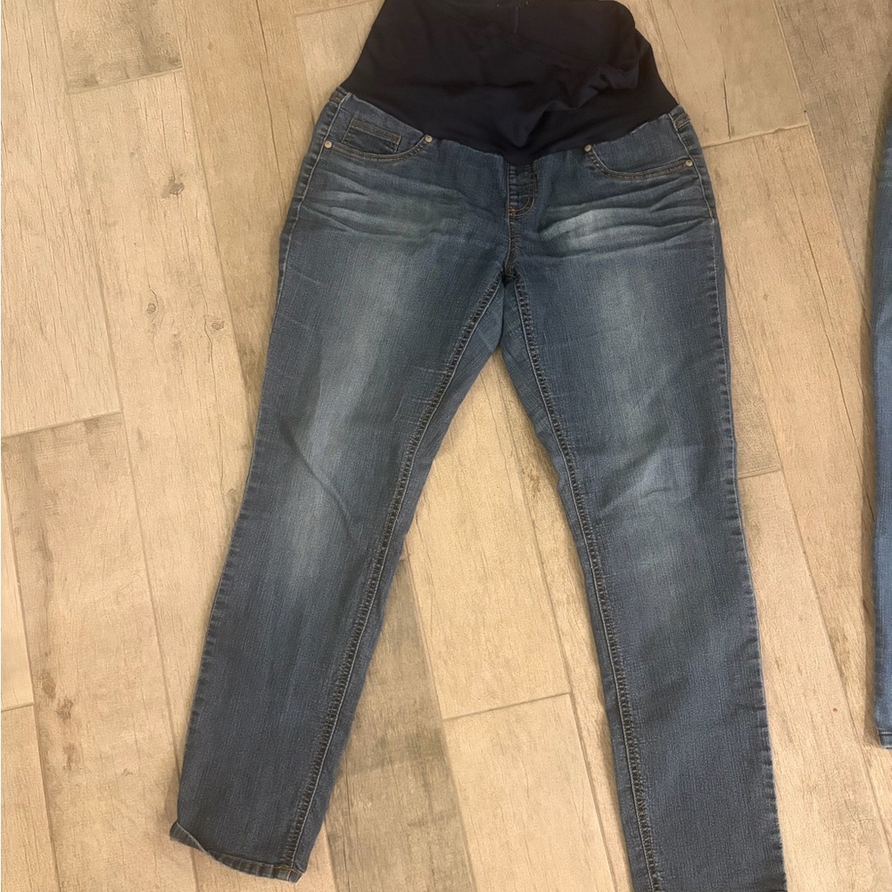 Blue Spice Dark Wash Maternity Skinny Jeans with Black Stretch Panel